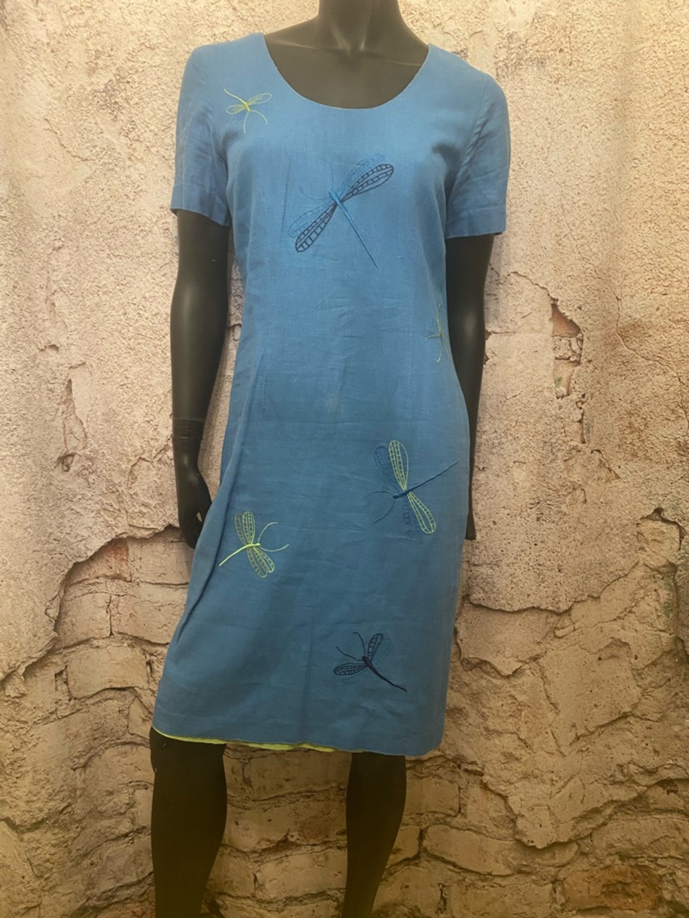 Positive Influence Blue Linen Dragonfly Dress